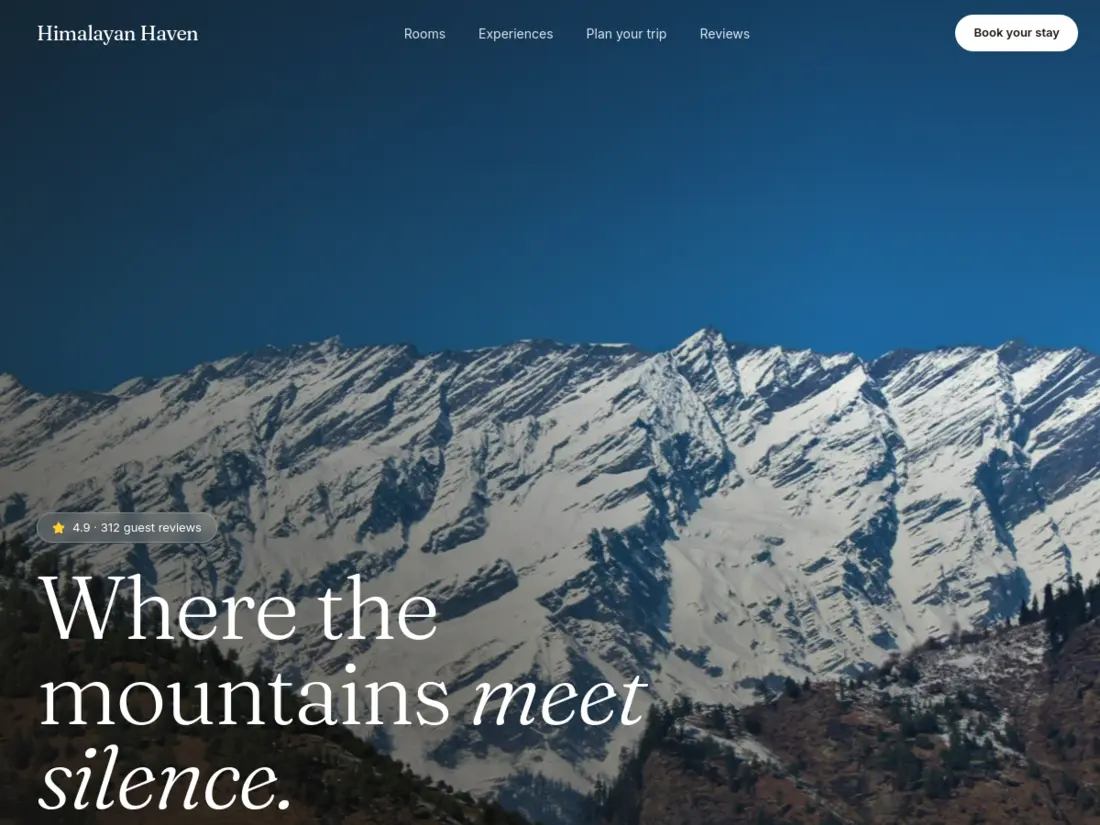 Himalayan Haven hospitality concept with monochrome mountain photography